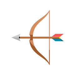 Wooden brown bow arrow archer icon flat vector design