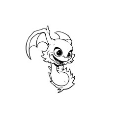 Cartoon baby dragon character drawing featuring cute face and small wings ideal for kids books