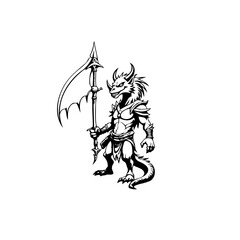 Stylized dragon warrior wielding a glaive weapon ready for battle standing proudly illustrated design