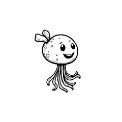 Charming hand drawn cartoon octopus illustration offering a whimsical sea creature character design and minimalist artwork