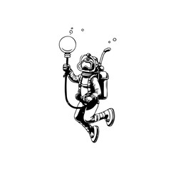 Vintage deep sea diver exploration with diving helmet illustration a unique and captivating vector graphic