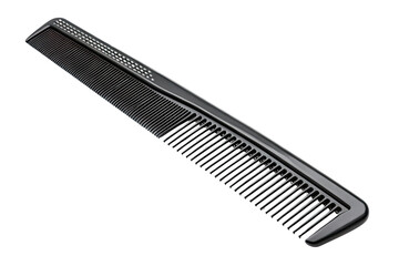 Black professional hair comb with fine teeth and decorative elements isolated on transparent background