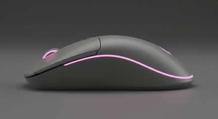 Sleek gray computer mouse with elegant pink light strips for gaming and office productivity with precise and ergonomic design.