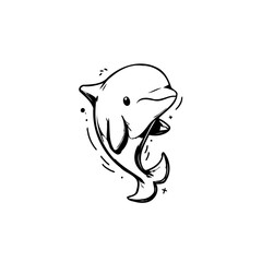 Adorable stylized dolphin illustration showcases playful marine life in captivating minimalistic design perfect for children's illustrations