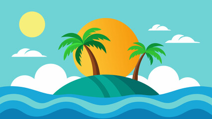 Tropical Beach Island Vector Scene