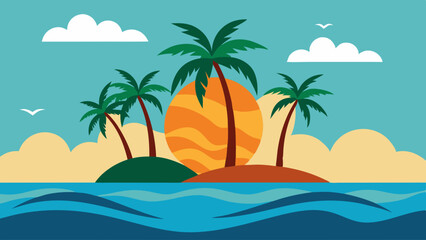 Fototapeta premium Tropical Beach Island Vector Scene