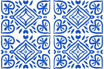 Italian blue ceramic tile pattern. Doodle sketch ink. Mediterranean porcelain pottery. Minimalist vector line art. Mexican talavera, portuguese azulejo, spanish majolica, arabesque motif
