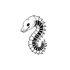 Illustrative seahorse drawing showcasing intricate line work for children's educational material emphasizing sea creatures in the ocean