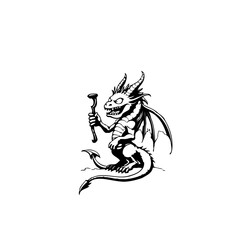 Cartoon dragon illustration gripping a staff with captivating details and unique artistic design showcasing fantasy elements