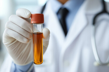 Technician analyzing centrifuged blood sample in test tube for health diagnostics concept