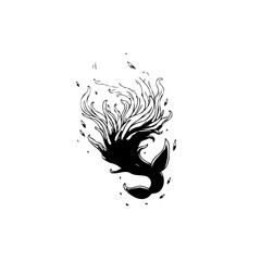 Whimsical sea creature a mystical aquatic being with flowing tentacles black and white illustration art