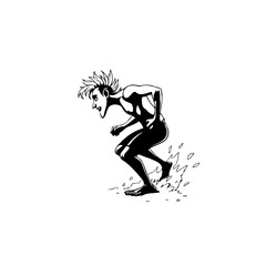 Dynamic cartoon character illustration depicting a male runner sprinting forward with splashing water behind his legs, conveying motion