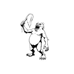 Illustration of a menacing monster holding a weapon, suitable for horror-themed designs and fantasy based projects, this scary