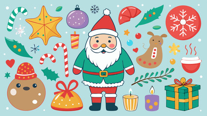 Charming christmas elements collection featuring santa claus and festive decorations