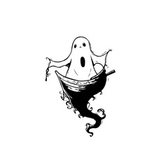 Spooky halloween ghost graphic illustration with decorative swirls and dark shades ideal for designs and crafts
