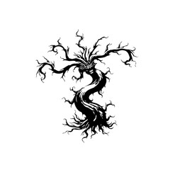 Spooky silhouette of a twisted tree eerie and mysterious artwork for halloween design and dark tales illustration