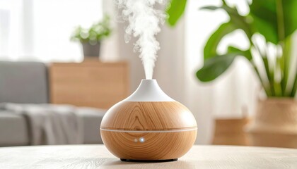 Wooden Diffuser On Table With Plants And Soft Lighting