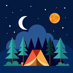 Obraz premium Camping in the Forest Under Starry Night Sky - Outdoor Adventure
