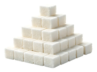 Pyramid of white sugar cubes on transparent background