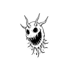 Eerie horned creature with menacing grin is a terrifying illustration for the Halloween or dark fantasy projects