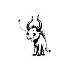 Whimsical creature with exaggerated horns and star illustration showcasing adorable fantasy art, suitable for children's book