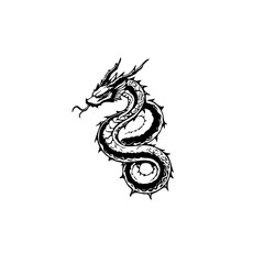 Intricate monochrome illustration of a majestic mythical dragon winding its serpentine form isolated on white drawing