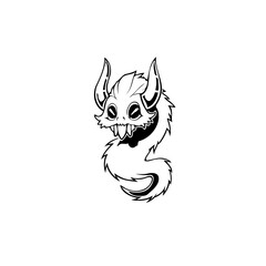 Whimsical creature cartoonish illustration with horns sharp teeth playful lineart featuring stylized monster design