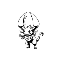 Whimsical scorpion creature illustration showcasing fantasy art, ideal for children's book and tattoo design featuring outlined scorpion