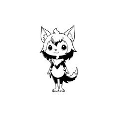 Cute anime style animal character stands playfully waving on a white background illustration design with bold lines