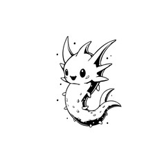 Adorable mythical creature illustration with cute eyes and tail ready to use in creative projects