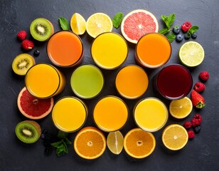 Vibrant Layered Juice Collection Dark Studio Style