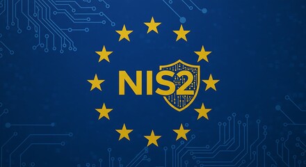 NIS2 Cybersecurity Directive Flag with EU Stars and Digital Shield