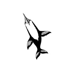 Simple paddlefish illustration in black and white showing the beauty of this unique animal creature style