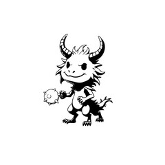 Cartoonish dragon with horns and a mischievous grin, ready for an epic fantasy adventure and a quest