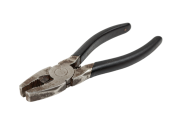 Isolated Used Metal Pliers with Black Handles