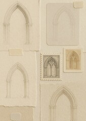 Vintage arch sketches on paper