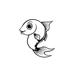 A charming line art illustration of a cute fish swimming gracefully in aquatic environment design