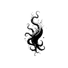 Obraz premium Mysterious black and white drawing of a tentacled creature evoking myths and the deep sea dark imagination