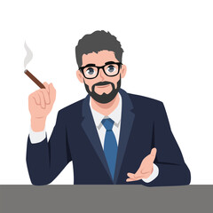 Confident Businessman with a Cigar. Flat Vector character illustration