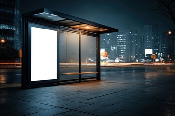 Fototapeta premium A blank billboard display model next to the bus stop, with space for text and image replication