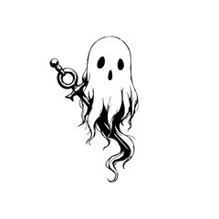A whimsical illustration of a ghost holding a key symbolizing secrets or mysteries explored through the supernatural