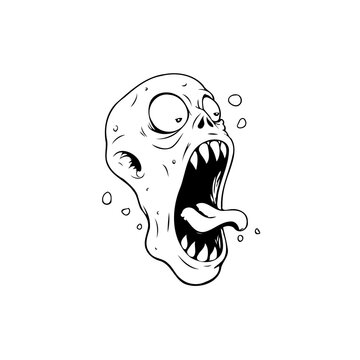 recommend clip art: Cartoon zombie head illustration with a wide open mouth and protruding tongue artwork