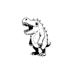 Cartoon dinosaur outline illustration, showcasing humorous reptile character with teeth and friendly expression, animal representation