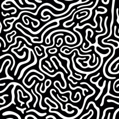 Seamless Organic Flowing Curvy Lines Abstract Pattern High Contrast Black and White Monochrome Surface Texture Background Element for Modern Contemporary Graphic Design Projects