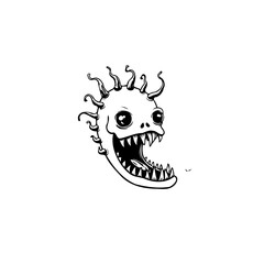 Cartoonish monster illustration with spiky hair and sharp teeth against a plain white background to look scary