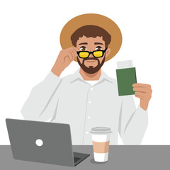 Young Male Traveler Preparing for a Trip. Flat Vector character illustration