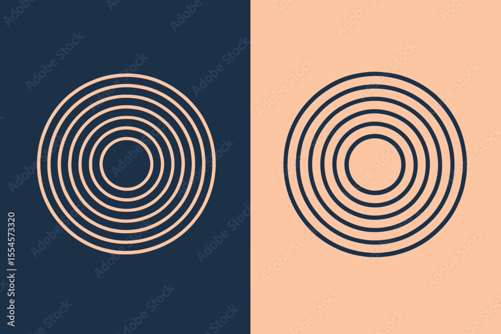 Poster abstract concentric circles geometric pattern background with split color dark blue and light peach 