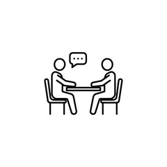 Fototapeta premium Simple Clean Abstract Minimalist Line Art Illustration Depicting Two People Sitting At A Table Engaged In Professional Business Communication Meeting Interview Or Dialogue