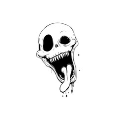 Spooky skull vector graphic illustration with dripping tongue halloween art for creative projects eerie design