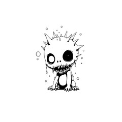 Creepy Spiked Creature Illustration with Dripping Fluids and Large Eyes on Clean White Background. Its a Unique Design